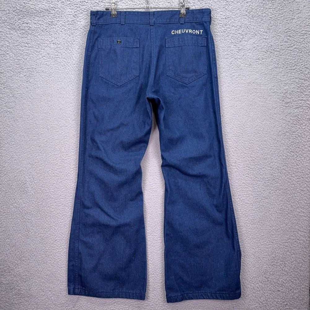 VTG Seafarer Jeans Mens 32x31 Blue Utility Trousers Denim Bell Bottom Pants